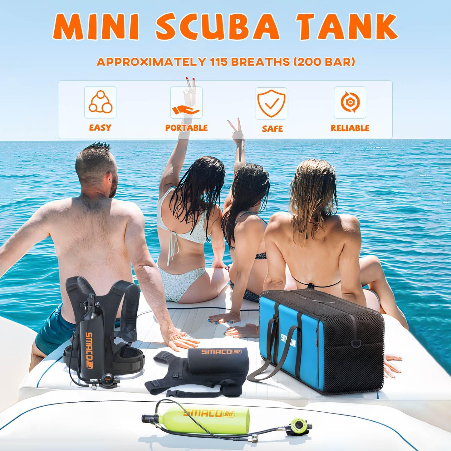 SMACO Mini Scuba Tank 1.9L Capacity Diving Oxygen Tank for Underwater Breathing Reusable Small Scuba Tank Kit with Portable Bag Scuba Cylinder for Underwater Entertainment/Diving Work