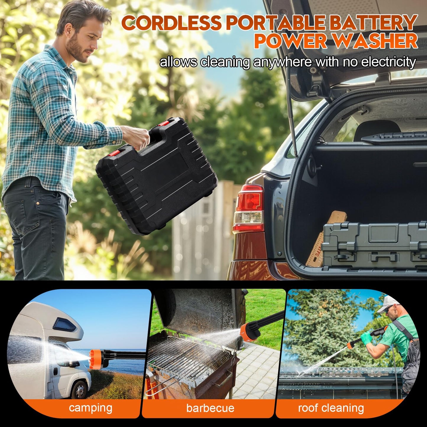 6000mAh Portable Cordless Pressure Washer, Electric Pressure Washer Battery Powered, Handheld Car Washer with 6-in-1 Nozzle,17FT Drain Hose, Power Cleaner for Patio Floor Fence Deck Indoor