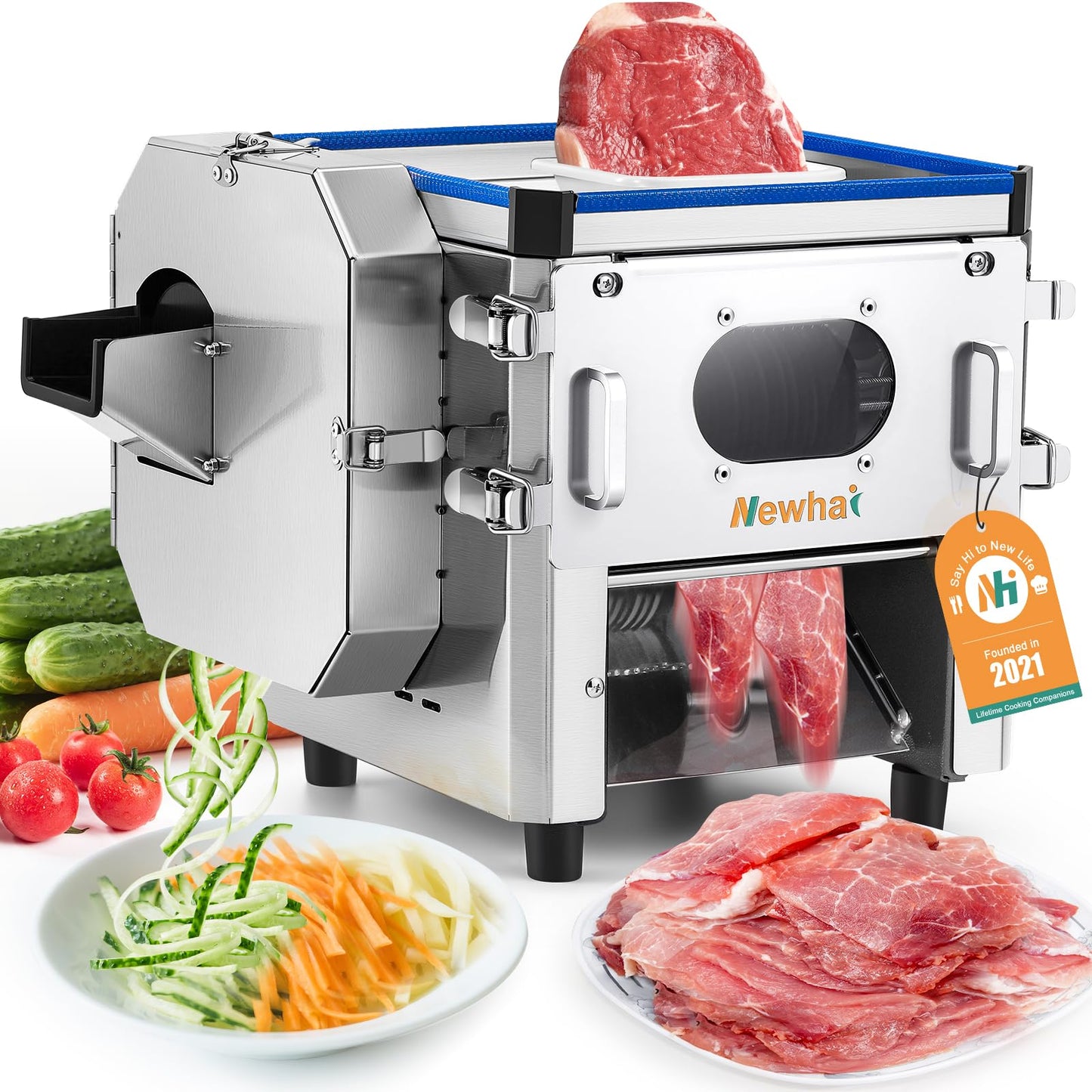 Newhai 2 In 1 Commercial Meat Cutter Machine, 5mm Electric Meat Slicer, Food Vegetable Slicer Shredder, 850W 110volt for Home Kitchen Small Restaurant