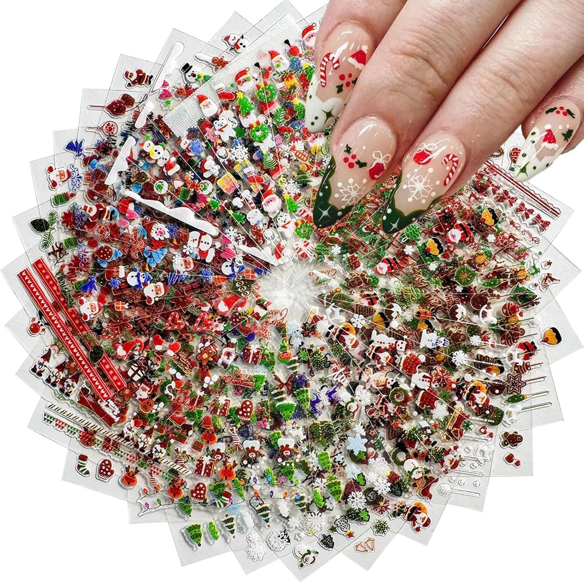 30sheet Christmas Nail Art Stickers Decals 3D Self-Adhesive Nail Stickers for Nail Art Winter Xmas Themed Elements Design Nail Stickers Snow Nails Supplies for Women Manicure Decorations