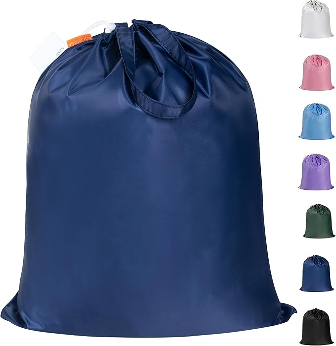 Polecasa Small Heavy Duty Laundry Bag with 130gsm Tear Resistant Fabric and Handles, Easy to Carry Durable Dirty Clothes Drawstring Bag, Perfect for College Dorm, Travel, 21âx24â,Navy