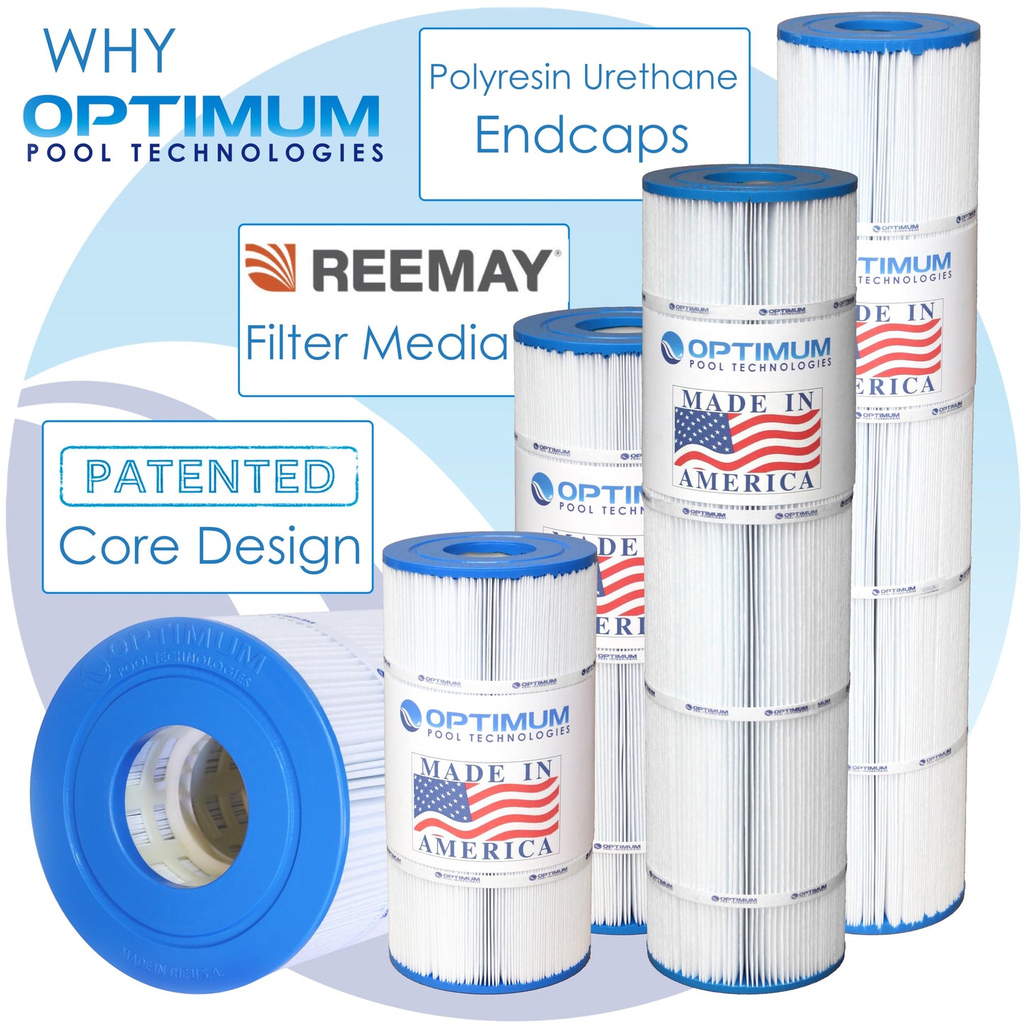 Optimum Pool Technologies Pool Filter 4-Pack, Compatible Replacement for Jandy® CL340 R0554500, Unicel C-7459, Filbur FC-0800, & Pleatco PJAN85 Filter Cartridges