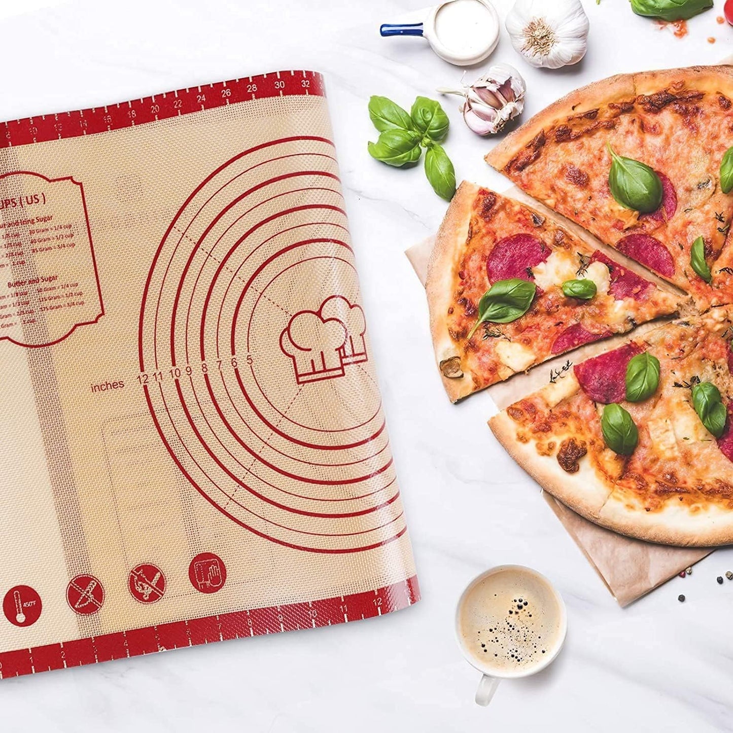 Silicone Baking Mat,28" x 20" Extra Thick Large Non Stick Sheet Mat with Measurement Non-slip Dough Rolling Mat,Reusable Food Grade Silicone Counter Mat for Making Cookies,Macarons,Bread and Pastry
