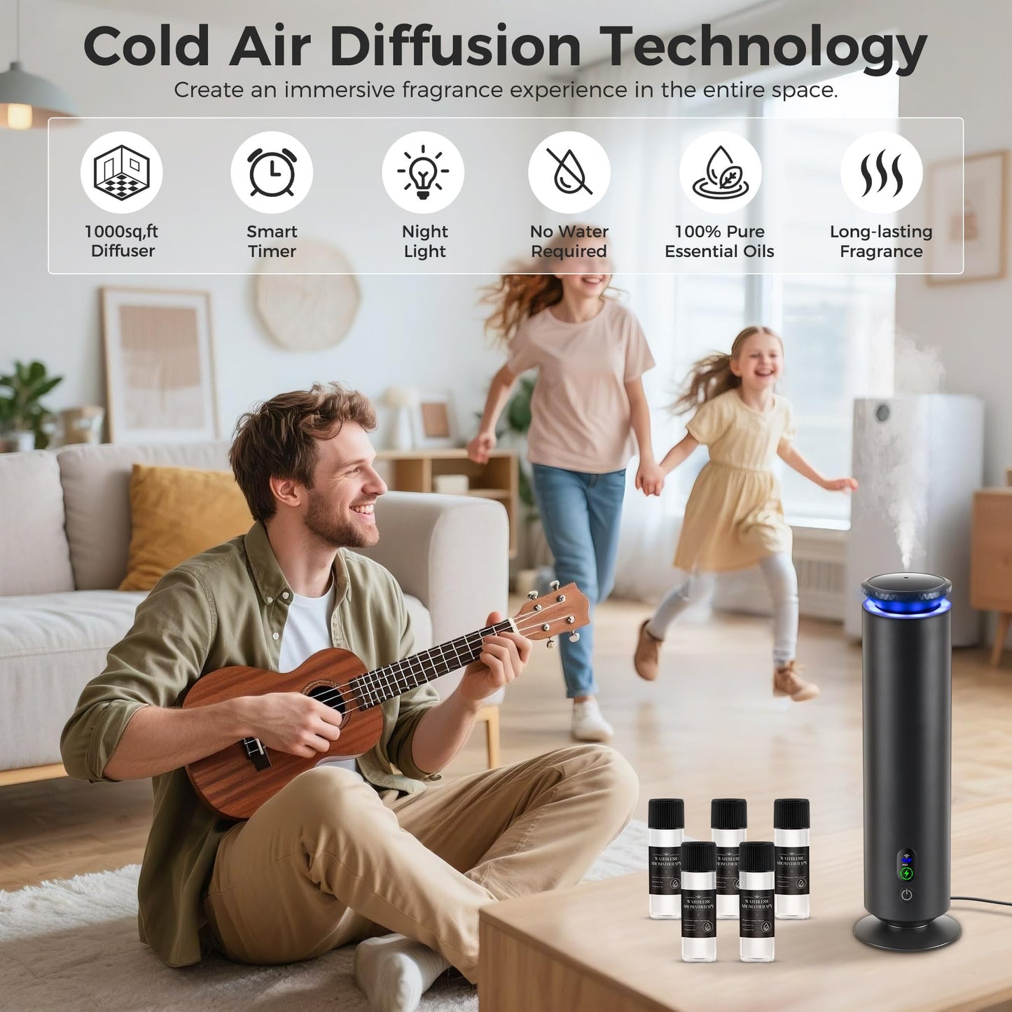 Hotel Scent Diffuser Starter Kit - 1000 Square Feet, 7 Ambient Light Settings, Includes 5 Essential Oils for Hotel Aromatherapy, Hotel Scent Diffuser,for Hotels, Homes, and Large Rooms
