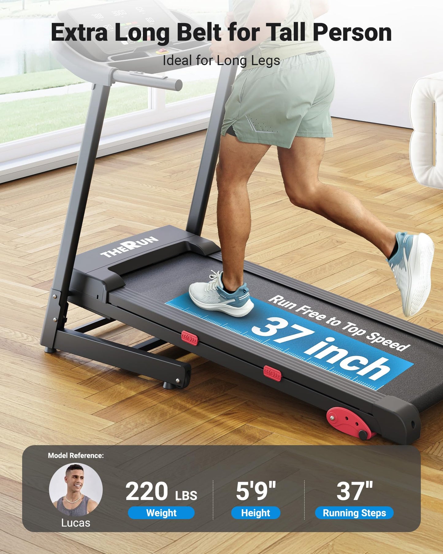 THERUN Running Treadmill with Incline, Foldable Treadmills, Manual Incline Adjustment, 3.0HP Treadmill for Indoor Fitness Workouts