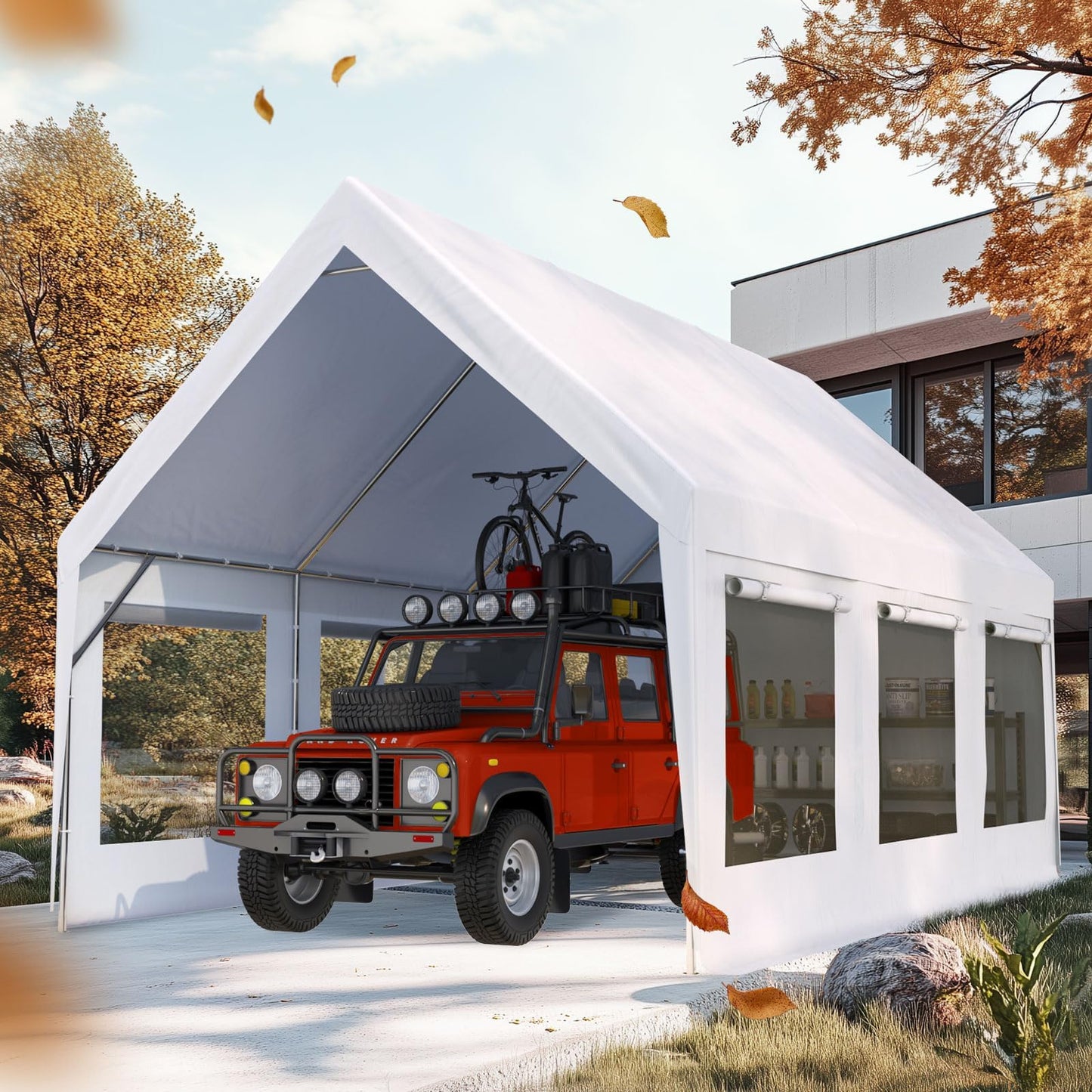 Quictent Heavy Duty 10x20 ft Carport Canopy with High Peak and Ventilation Window Sidewalls, Storage Shed for RV/Truck/Boat Outdoor Party Tent for Wedding - White