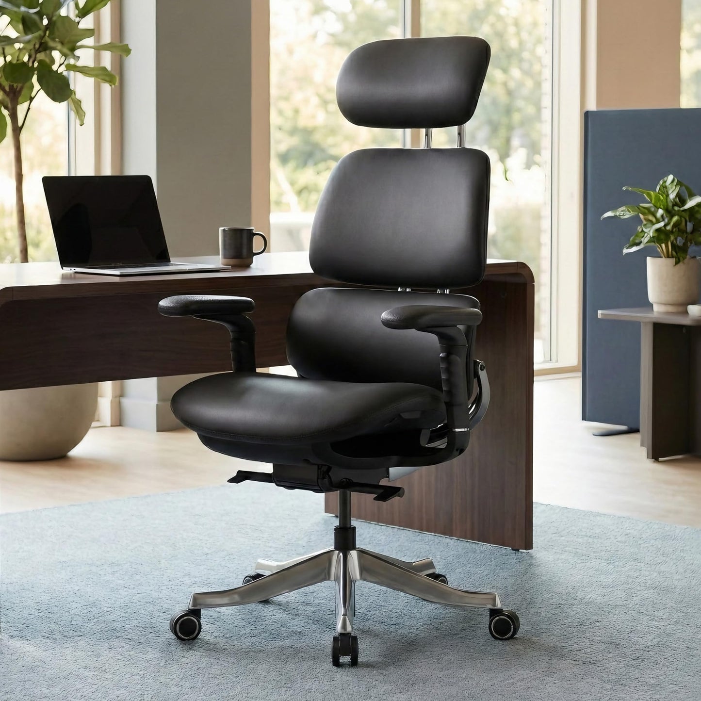 EUREKA ERGONOMIC Executive Office Chair, High Back Office Chair with Lumbar Support, Silicone Leather Executive Desk Chair Comfy Computer Chair with Headrest for Home Office, Black