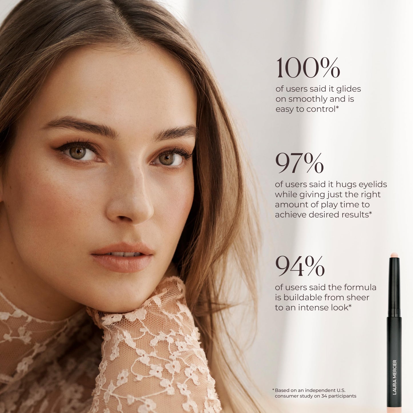 Laura Mercier Caviar Stick Cream Eyeshadow: Matte Finish, 24HR Wear, Long Lasting, Rich Color, Easily Blendable and Buildable, Waterproof, Hyaluronic Acid Infused, Eyeshadow Stick Set, Dune