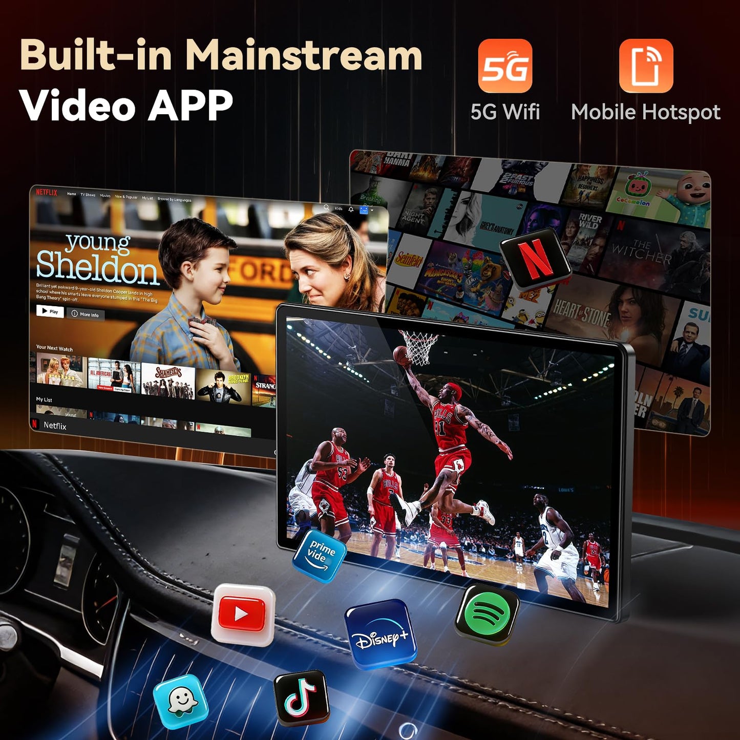 11.3" Wireless Carplay Screen for Car with N-etflix/YouTube/TikTok, Upgraded A-pple CarPlay & Android Auto Screen,Portable AI Magic Box with Backup Camera/Navigation/Voice Control,for All Vehicles