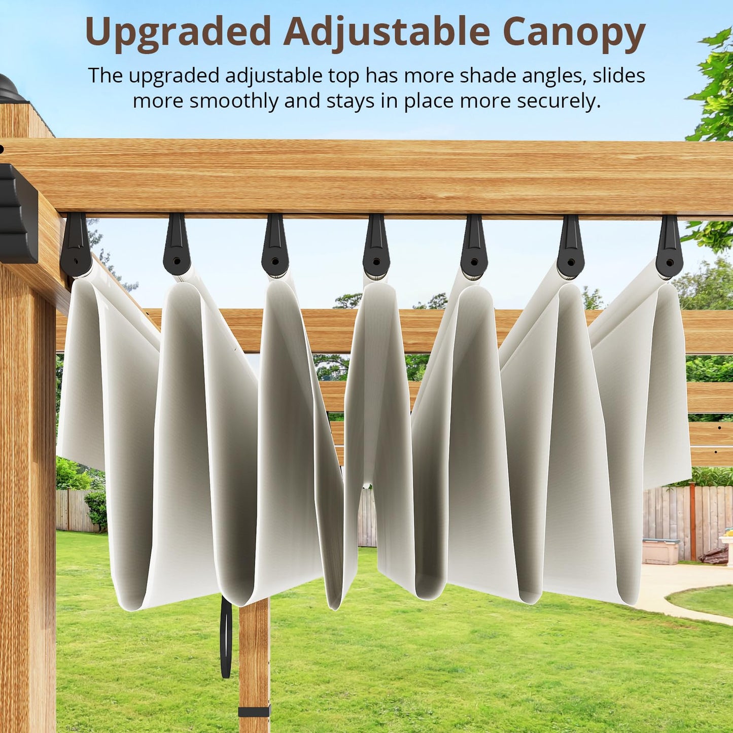 BouPower 10 x 13 ft Aluminum Pergola with Adjustable Canopy, Outdoor Metal Pergola, Imitation Wood-Grain Sun Shade Shelter for Garden Patio Backyard Deck