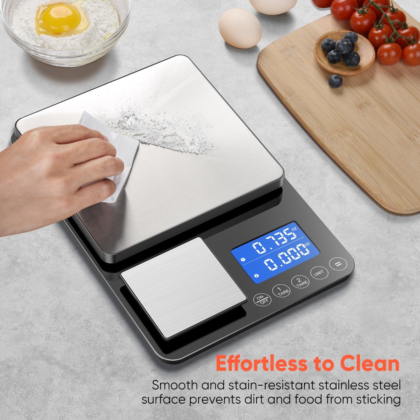 KUAIVO 0.001 oz / 33 lb Dual Platform Kitchen Scale, Digital Food Scale with Two Precision Surfaces, LCD Display, 7 Units, Tare & Accumulation Functions – Perfect for Baking, Sourdough, and Cooking
