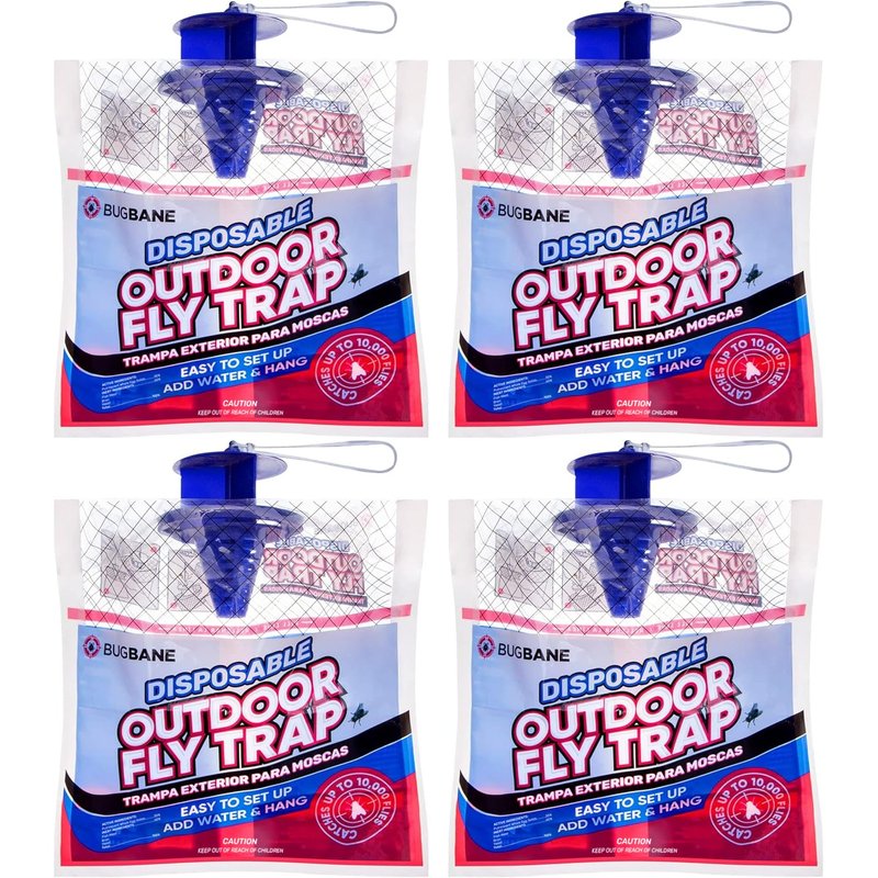 Fly Traps Outdoor Fly Trap for Patio. 4 Non-Toxic Pre-Baited Flies Bags Outdoor Disposable. Hanging Bug Catchers for All Filth Flies Killer for Outside Bug Control in Yard Horse Ranch Trash Can.