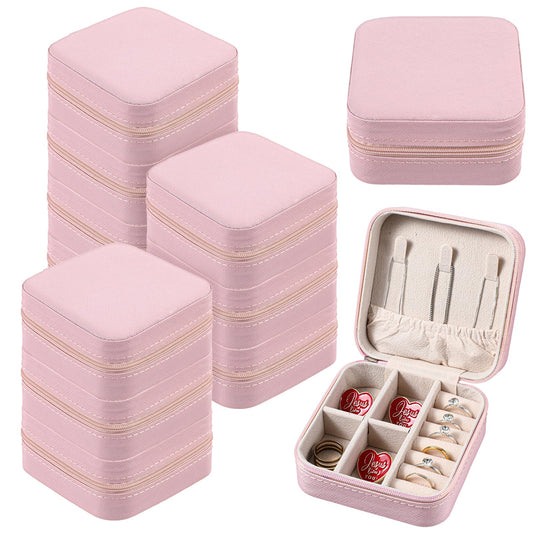 JOUTYFOR 12 Pcs Mini Travel Jewelry Case Bridesmaid Proposal Gift Boxes, Small PU Leather Earring Organizer, Bulk Travel Accessories Portable Jewelry Holder (Pink)