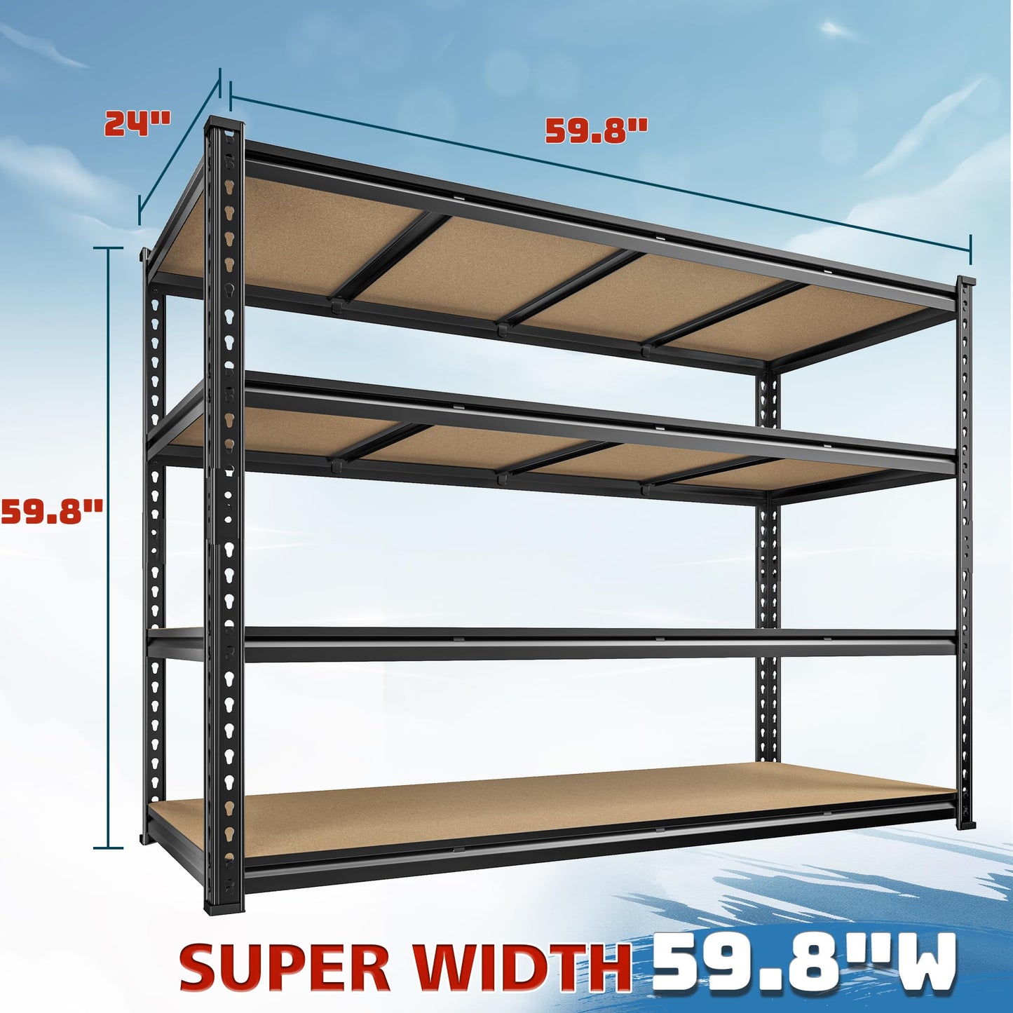 DurayLoly 59.8"W Metal Shelving 59.8"H Storage Shelves 2200LBS Garage Shelving Adjustable Metal Shelves Heavy Duty 4 Tier Pantry Shelf for Basement Warehouse Pantry Supermarket 59.8"W x 24"D x 59.8"H