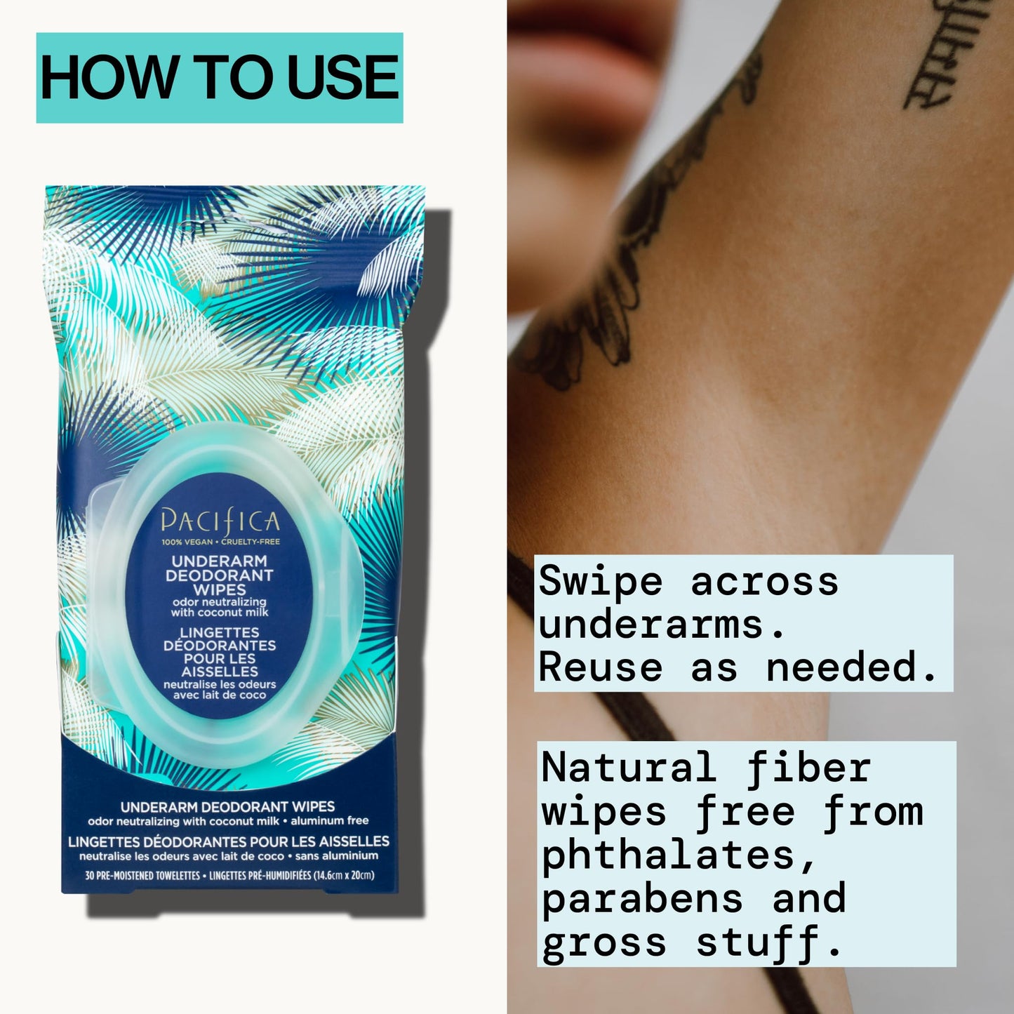 Pacifica Beauty Coconut Milk & Essential Oils Underarm Deodorant Wipes, Helps Remove Odor, Aluminum-Free, Vegan & Cruelty-Free, 30 Wipes (2-Pack)