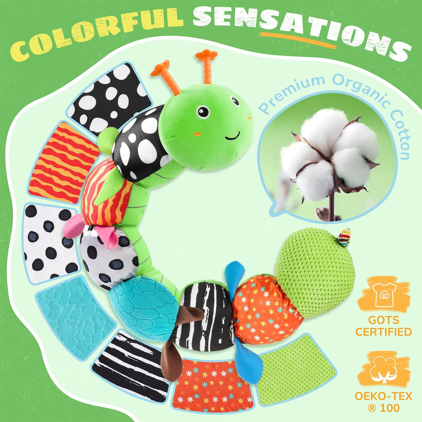 AWOTOY Baby Toys 6-12 Months Music Caterpillar,Stuffed Animals Infant Toys 0-3-6 Months,Baby Sensory Toys Tummy Time with Crinkle Rattle Teething Toys Boys Girls Gifts Birthday Easter Basket Stuffer