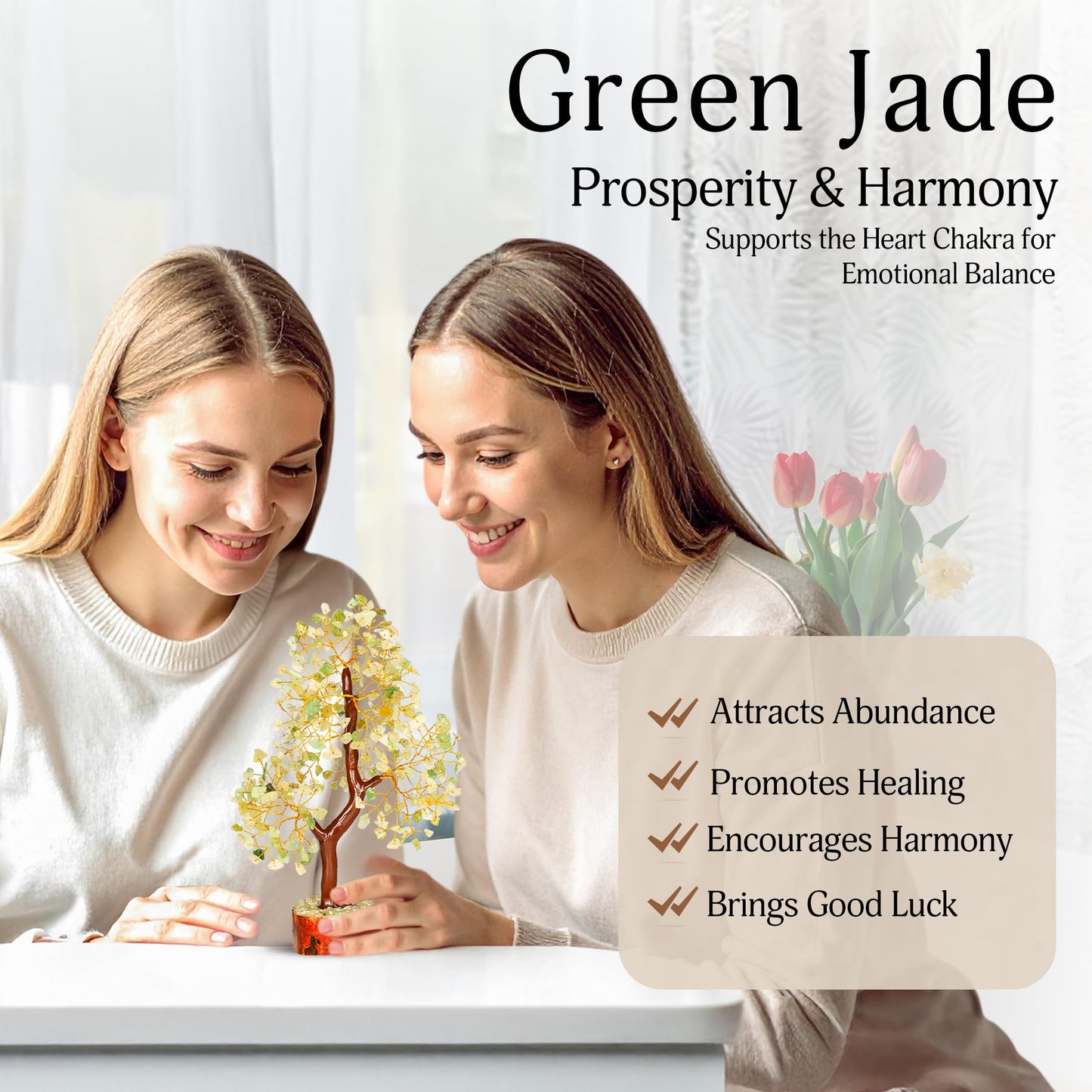 YATSKIA Green Jade Tree - Crystal Tree for Positive Energy - Crystals and Stones - Crystal Decor - Positive Energy Gifts for Women - Jade Stone - Meditation Decor