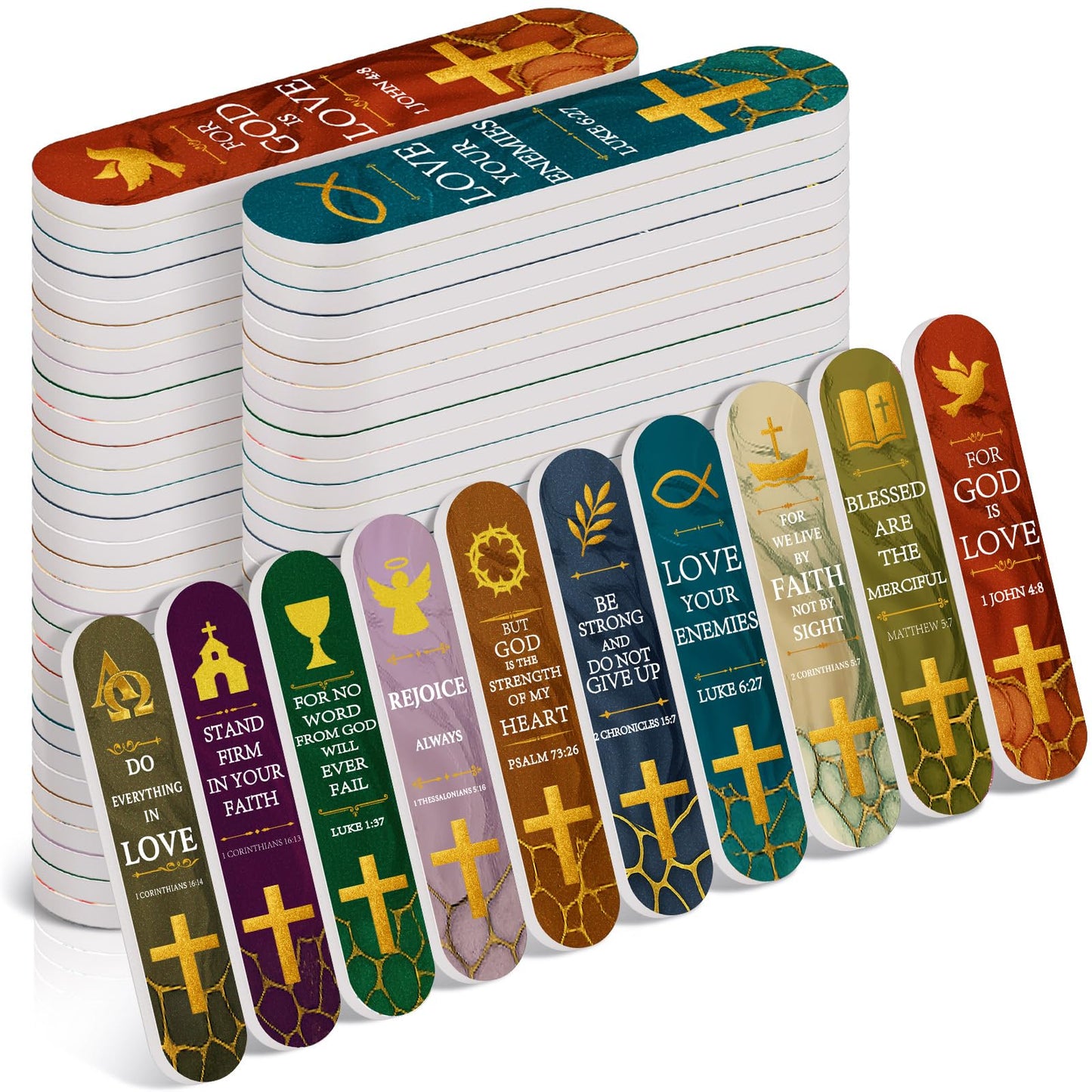 Lanties 50 Pcs Christian Father's Day Gifts Bulk Religious First Communion Gifts for Men Cross Bible Verses Nail File Inspirational Emery Board Nail Files for Church Employee Staff Coworker