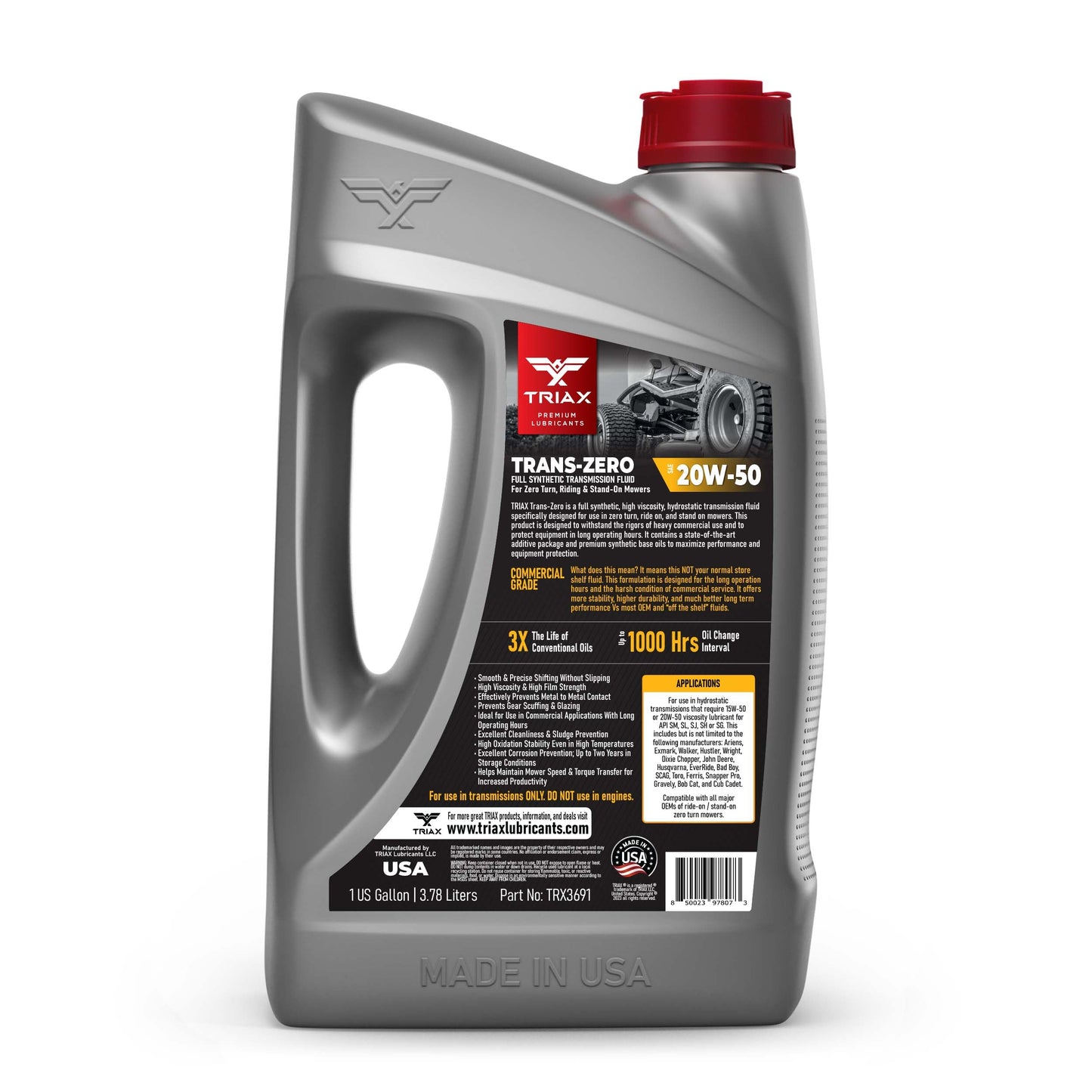 TRIAX Trans-Zero 20W-50 Full Synthetic Hydrostatic Transmission Oil | for Zero-Turn, Riding, and Stand-On Lawn Mowers | Unrivaled Year-Round Protection (1 Gallon)
