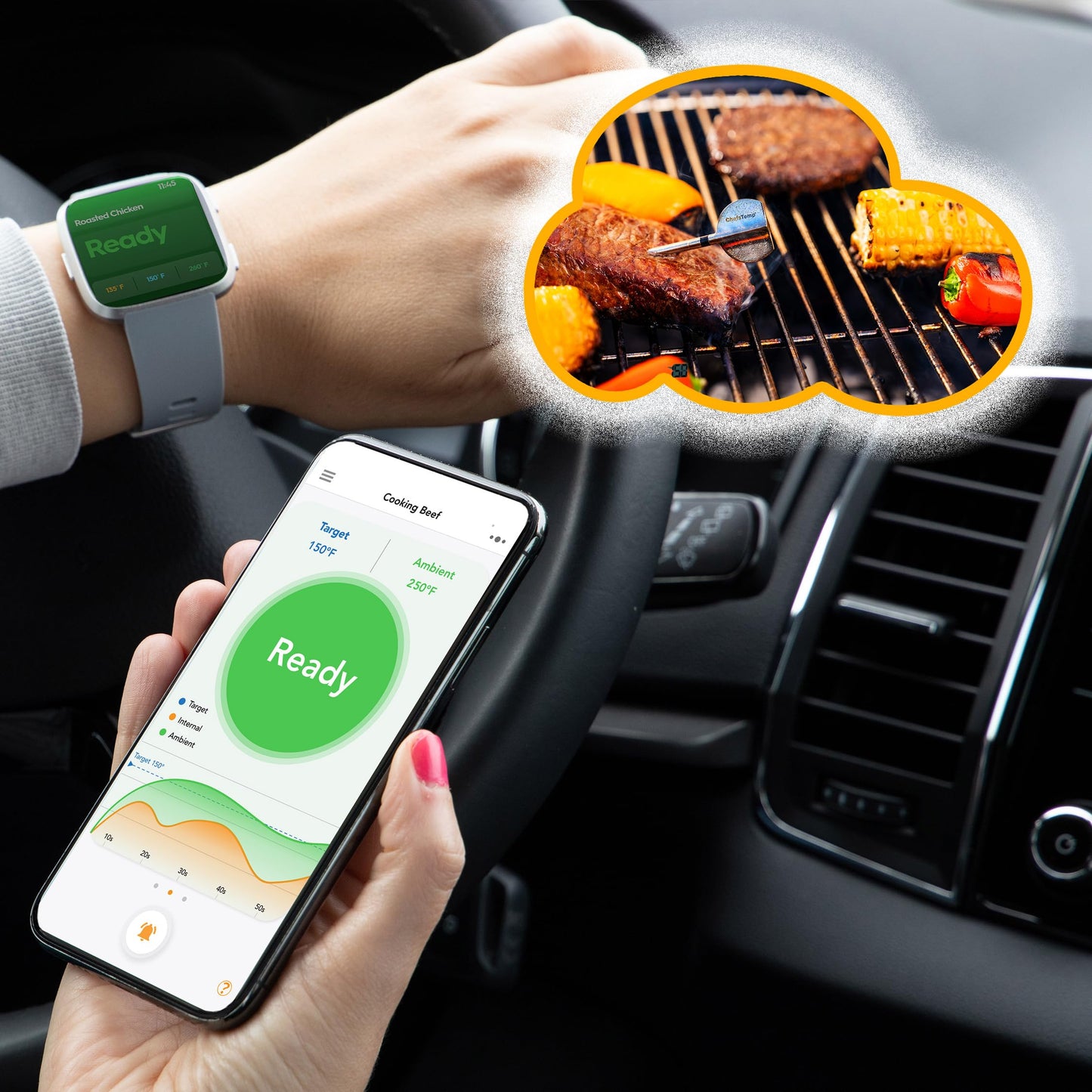 ChefsTemp ProTemp 2 Plus Needle Probe Wireless Meat Thermometer with Temperature Controller Unlimited Range Bluetooth & WiFi Enabled Smart Cooking Smoker Grilling BBQ Oven Kitchen (Stand + 1 Probe)