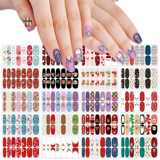 SILPECWEE 20 Sheets Christmas Nail Polish Stickers Full Nail Wraps Stick on Nail Polish Strips Gel Nail Strips Self Adhesive Holiday Manicure Fingernail Sticker Nails for Women with Nail File
