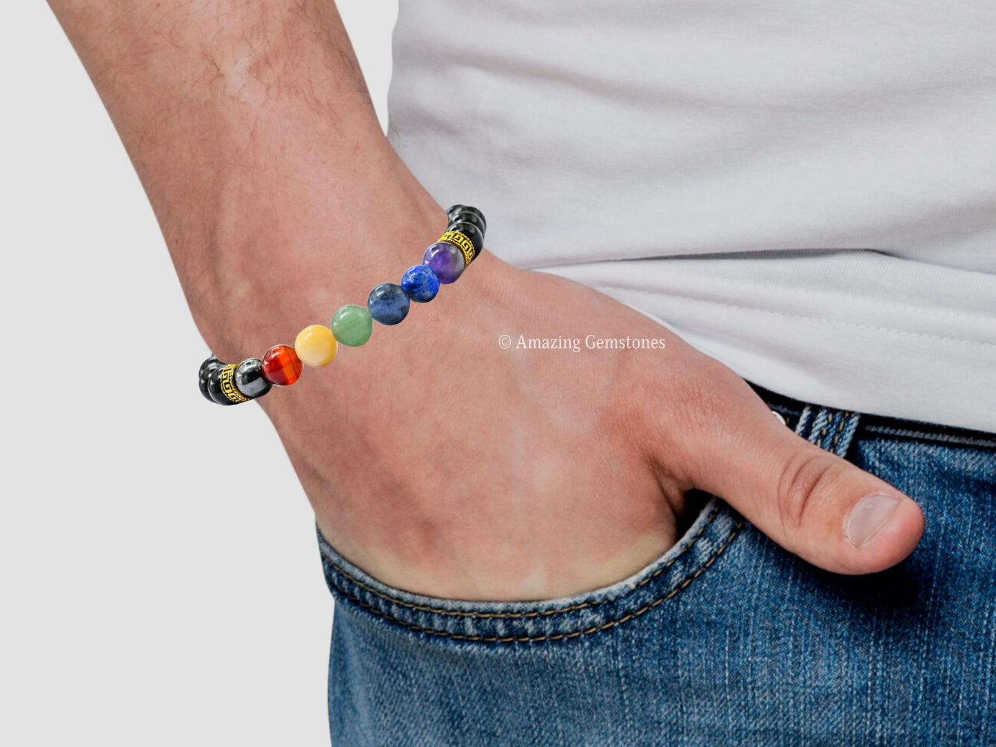Amazing Gemstone Crystal Bracelet for Women Men's Gifts - Protection Healing Crystal Bracelet - 8mm Gemstone Beaded Stretchable Bracelet Pulseras Para Hombres Mujer Stocking Stuffers Mothers Day Gift (Chakra Bracelet (Black Obsidian))