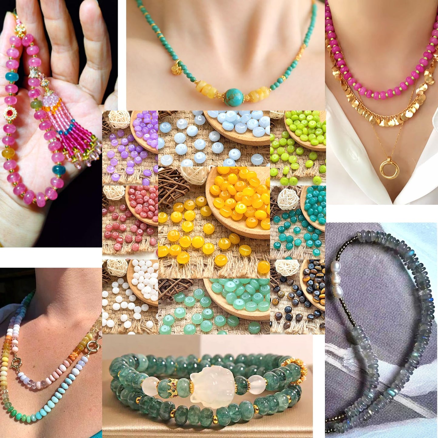 5x8mm 76pcs Natural Green Ice Jade Stone Rondelle Spacer Loose Beads Abacus Disk Stone Round Loose Gemstone Beads for Jewelry Making DIY Bracelet Necklace