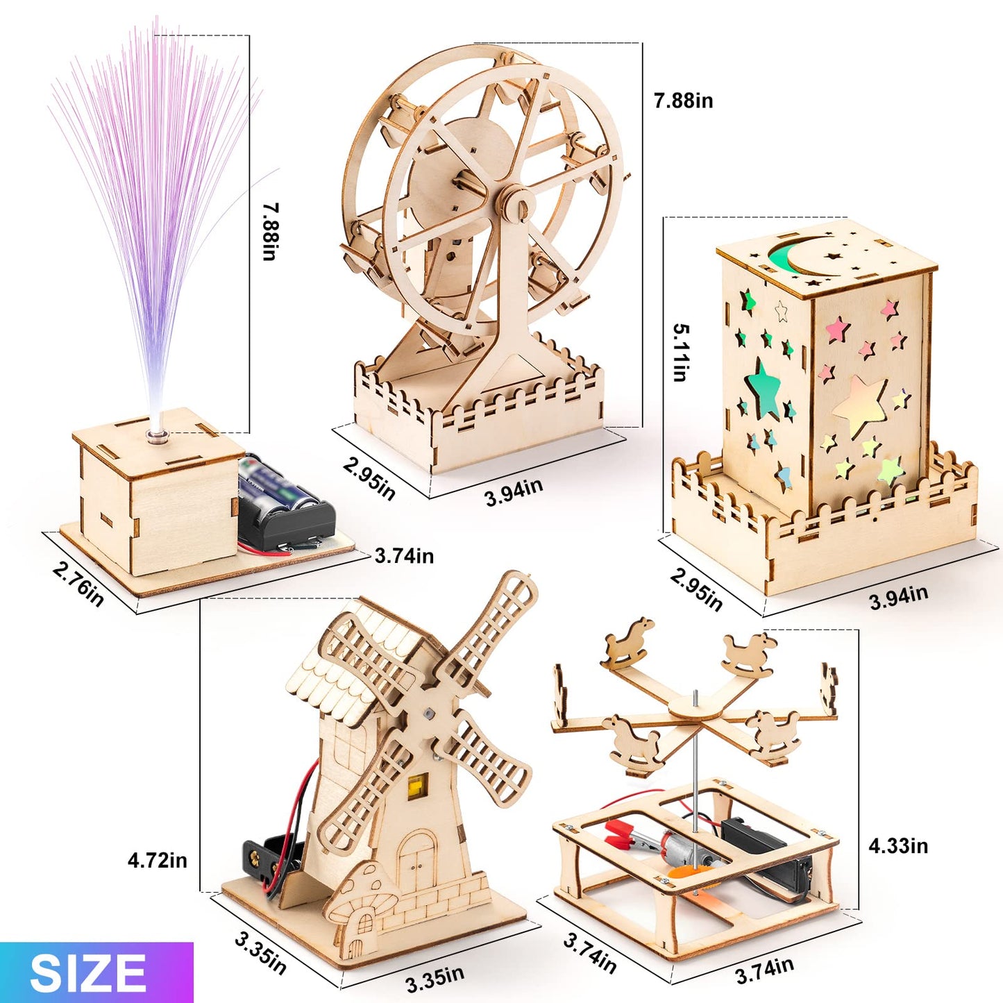 Yutin 5 Individual STEM Science Kits for Kids, Wood Arts and Craft Kits, STEM Toys for Boys Girls Age 8-12 8 10 12 13 14 Gift Idea, 3D Puzzles Building Engineering Model Set