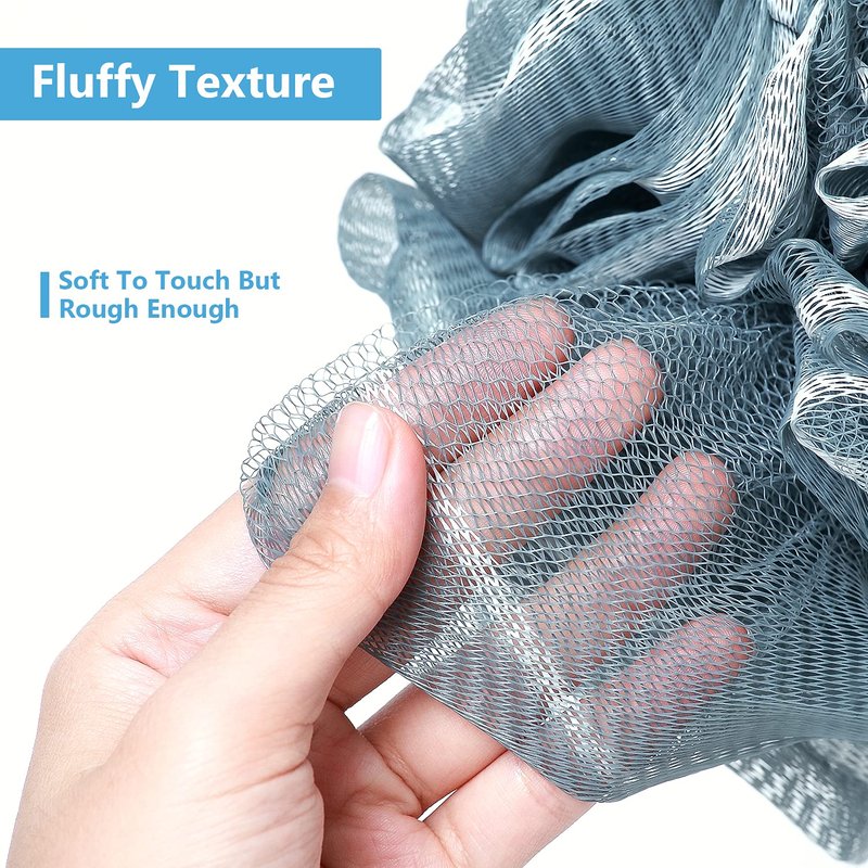 VANZAVANZU Bath Loofah Large 80g Shower Sponge Body Scrubber Mesh Pouf for Men and Women, Set of 4 (Blue Gray)