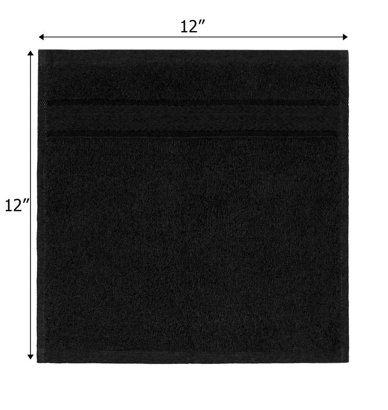 COTTON CRAFT Ultra Soft 12 Pack Wash & Face Cloths 12x12 - Highly Absorbent Bathroom Shower Kitchen Utility Towels - Use Everyday - Easy Care Machine Wash - Premium Ringspun Cotton 580 GSM - Black