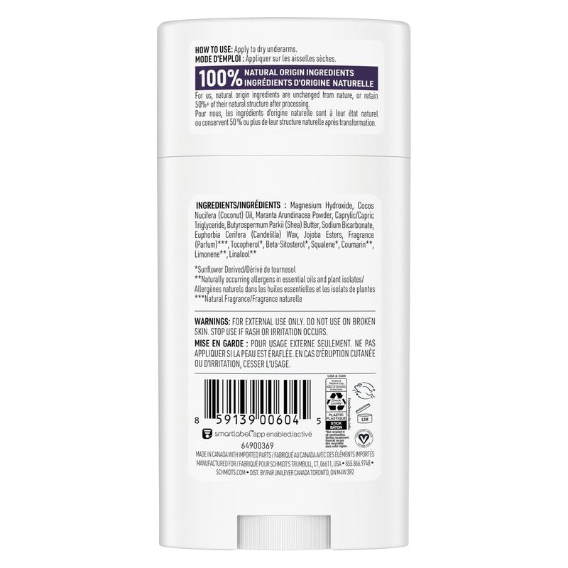 Schmidt's Aluminum-Free Vegan Deodorant Lavender & Sage with 24 Hour Odor Protection, for Women and Men, Natural Ingredients, Cruelty-Free, 2.65 oz