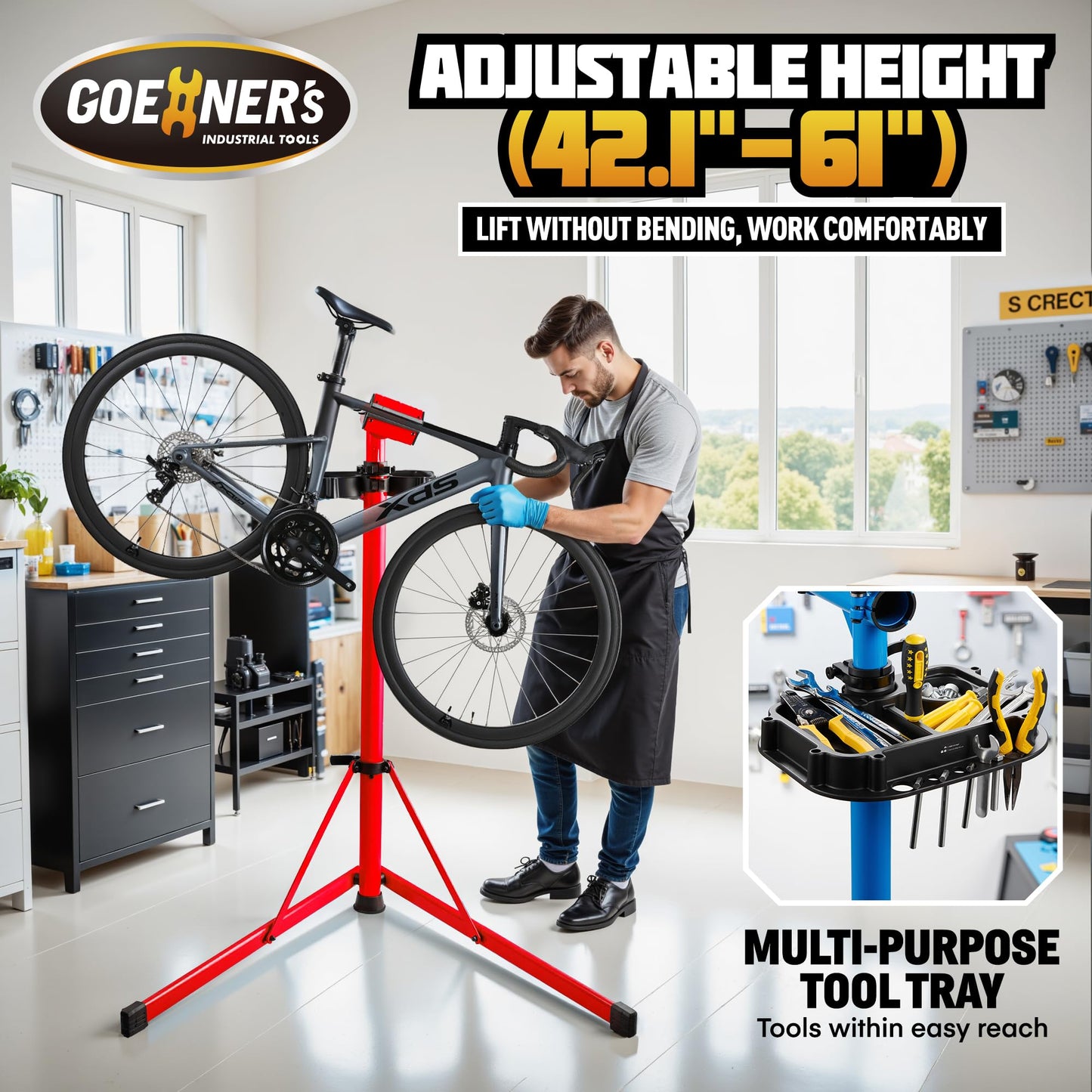 Osluken Professional Bike Repair Stand, 176 LBS Heavy Duty Portable Bicycle Mechanic Maintenance Workstand with Tool Tray, Steel & Aluminum Shop Home Adjustable Height Foldable Bike Work Stand for E Bike, MTB, RB