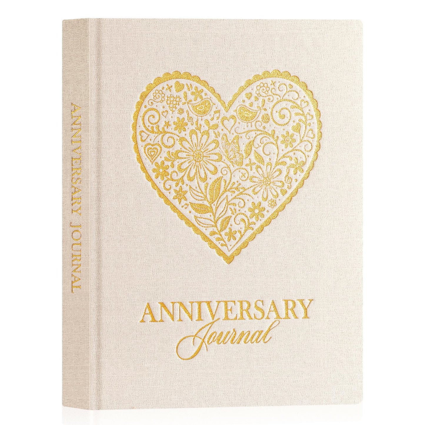 Lanpn Wedding Anniversary Journal Book, Linen Dating 1st to 70th Couple Memory Book Wedding Scrapbook, 190 Pages Love Stories Notebook Newlywed Marriage Anniversary Bridal Shower Gift, Beige