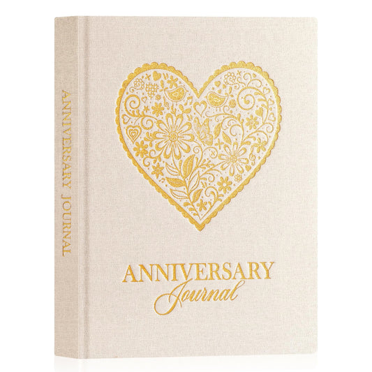 Lanpn Wedding Anniversary Journal Book, Linen Dating 1st to 70th Couple Memory Book Wedding Scrapbook, 190 Pages Love Stories Notebook Newlywed Marriage Anniversary Bridal Shower Gift, Beige