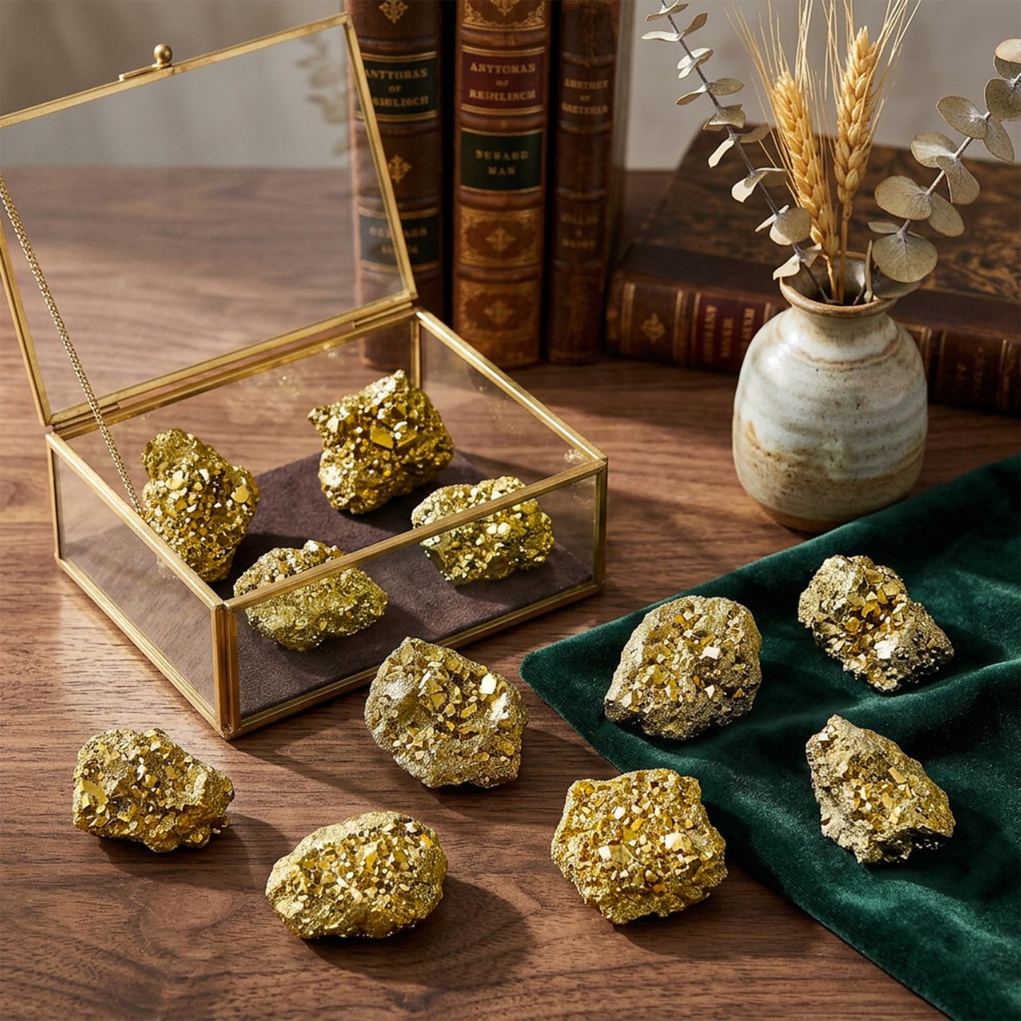 Wowagoga 8 Pcs 15-25mm Natural Pyrite Stone Raw Pyrite Crystal Fools Gold for Cabbing Tumbling Reiki Healing (Gold)