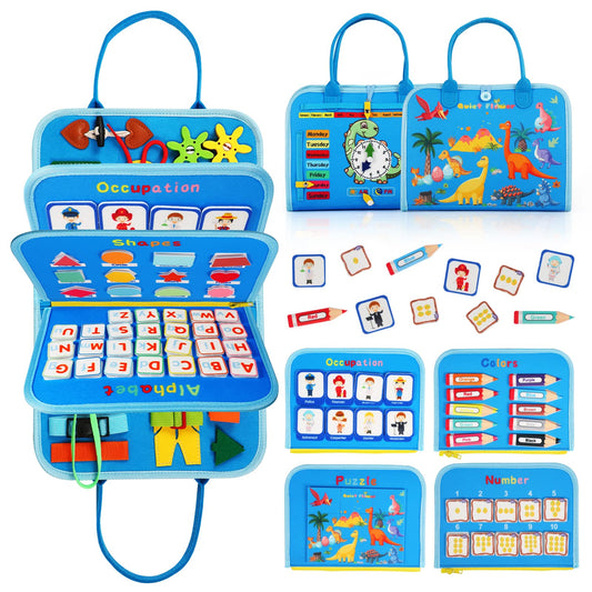 Toddler Busy Board Montessori Toys - Sensory Busy Book for Toddlers 1-3, Dinosaur Learning Activity for Fine Motor Skills, Airplane Car Travel Toy, Birthday Gift for 1 2 3 Year Old Boy Girl