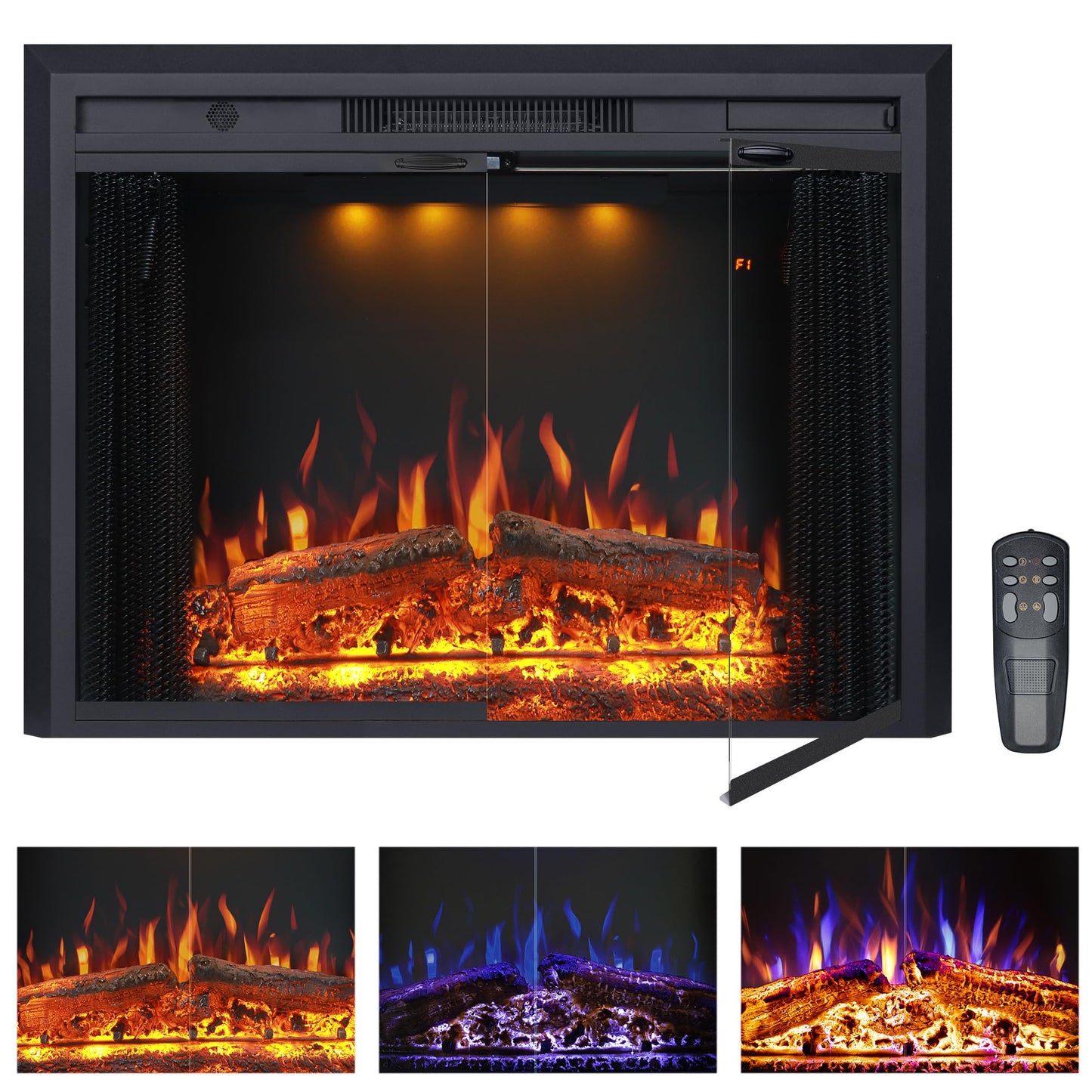 Valuxhome 40” W Electric Fireplace Insert with Log Speaker for Crackling Sound, 750W(Low)/1500W(high) for Heating, Independent Function for Heating and Changing Colors, Overheating Protection