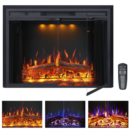 Valuxhome 40” W Electric Fireplace Insert with Log Speaker for Crackling Sound, 750W(Low)/1500W(high) for Heating, Independent Function for Heating and Changing Colors, Overheating Protection
