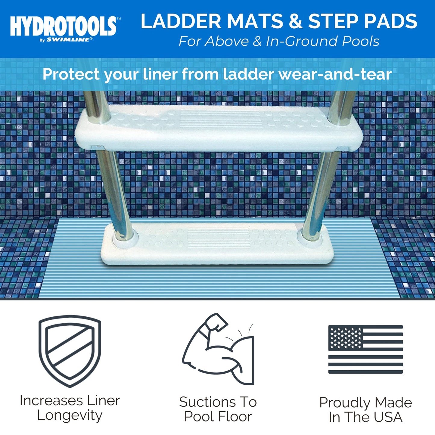 SWIMLINE HYDROTOOLS Protective Pool Ladder Mat for Above Ground Pools – Safety & Stability for Stairs, Steps & Ladders – Premium Durable Material, 30" x 36"