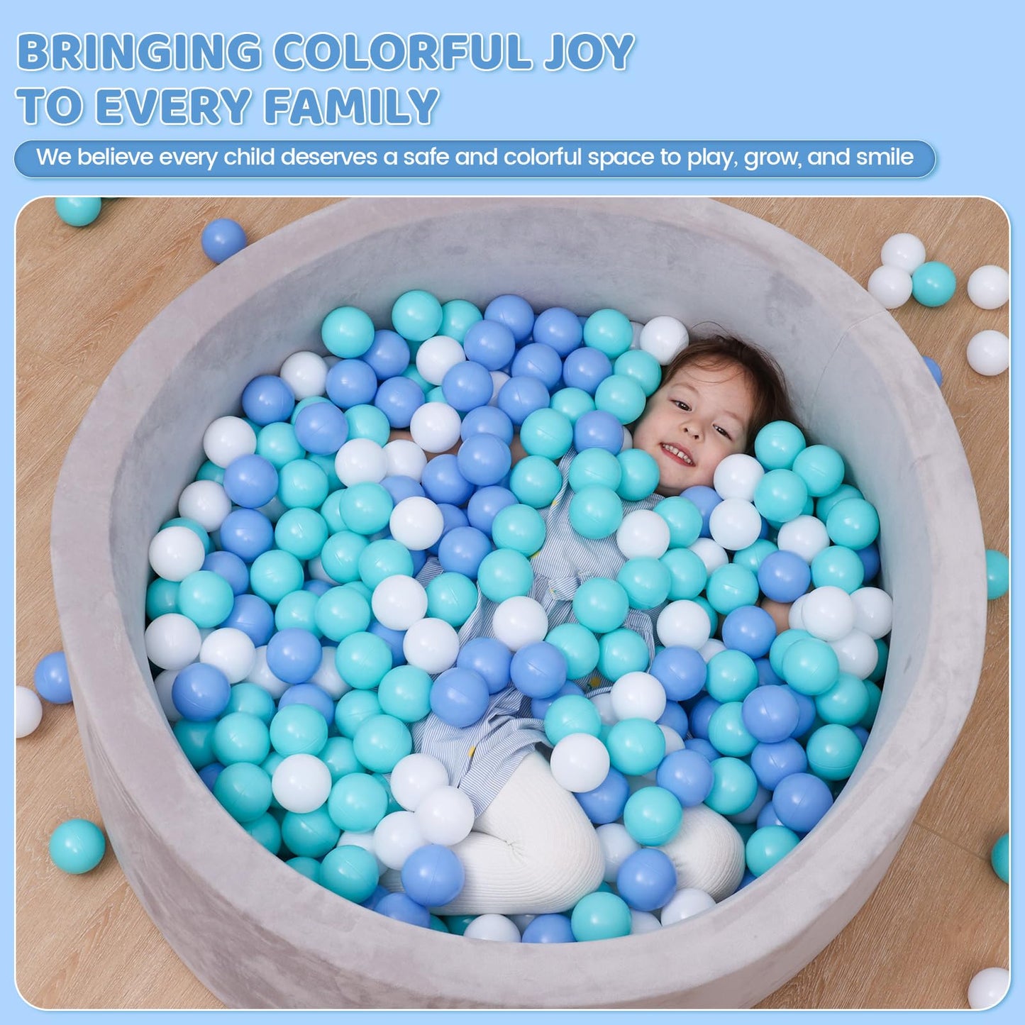 MoonxHome Ball Pit Balls for Toddlers & Dogs, BPA Free Crush Proof Plastic Toy Balls for Ball Pit, Children's Pool Water Toys, Ocean Balls for Play Tent 2.15 Inch Pack of 200 White&Green&Blue