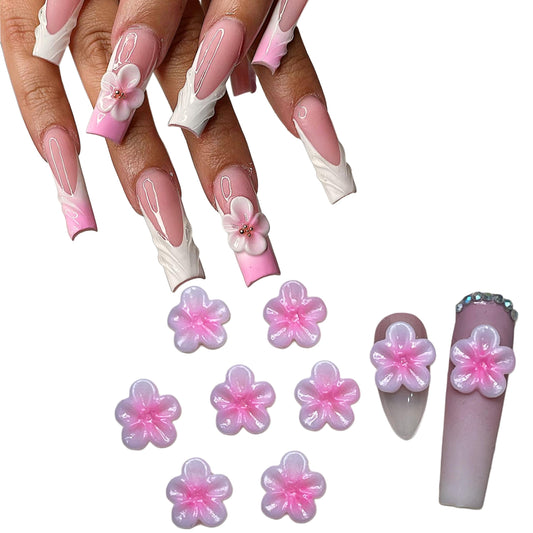 Set 8Pcs Gel White Pink 3D Flowers Nails Charms Handmade by Gel, Design For Medium & Long Nail 3D Flower For Nail Art Floral Salon Decor For Women Girls (White Pink Apricot-Large 10PCs)