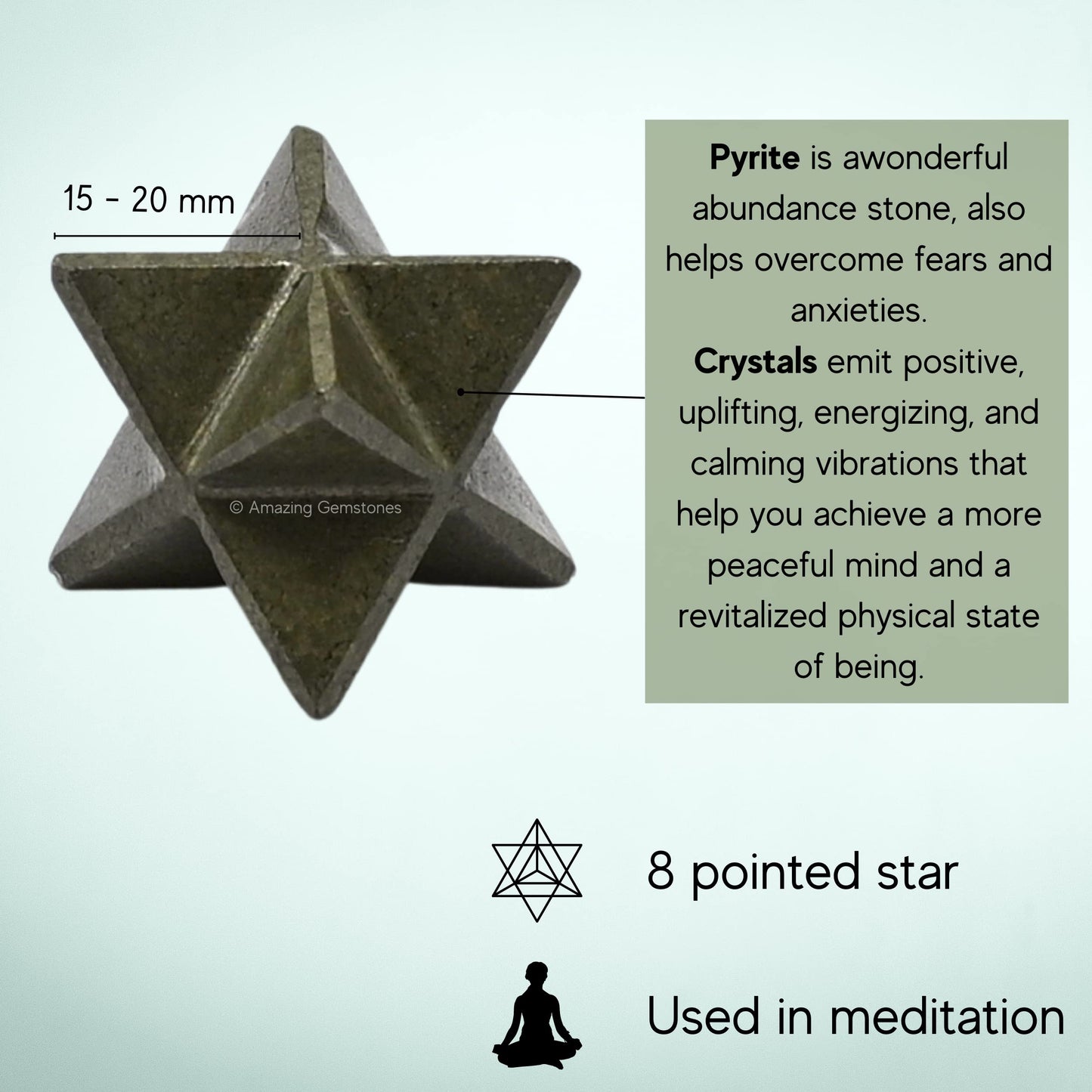 Amazing Gemstone Pyrite Merkaba Crystal - 0.75 Inches Metaphysical Merkaba Star for Meditation - Energetic Tetrahedron Crystal and Healing Stones for Spiritual Growth and Healing (15-20mm)