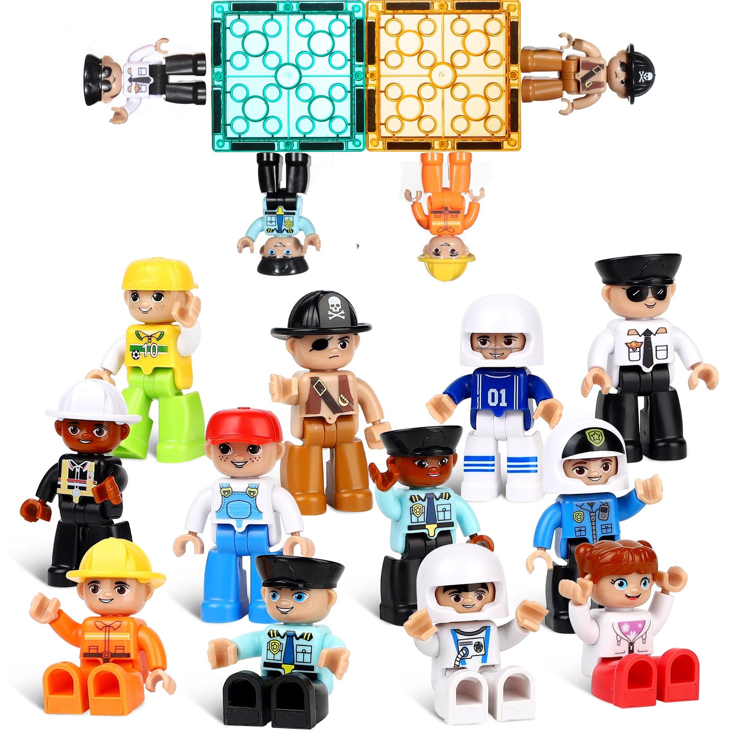 Mruikeny Large Magnetic Figures, 3 Inches Community Figures Set, 12 Pieces Magnetic Play People Magnet Building Toys for Kids Ages 3 4 5 6 7 8+, STEM Learning Toys Magnet Tiles Expansion