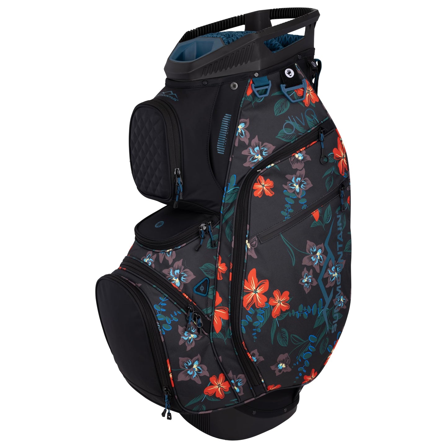 Sun Mountain Women's Diva Lightweight Cart Golf Bag 14-Way Top - 8 Pockets, Smart Dual Strap System, Push-Electric-Riding Cart Compatible Compression Base, 2025 Model - Black-Tropic Flower