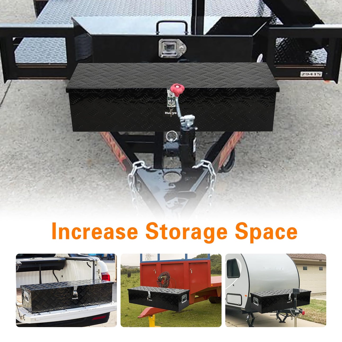 Aluminum Truck Tool Box, Heavy Duty Waterproof Truck Storage Organizer, Pickup Truck Bed RV Trailer with Side Handle, Lock and Keys (Black, 39-INCH)