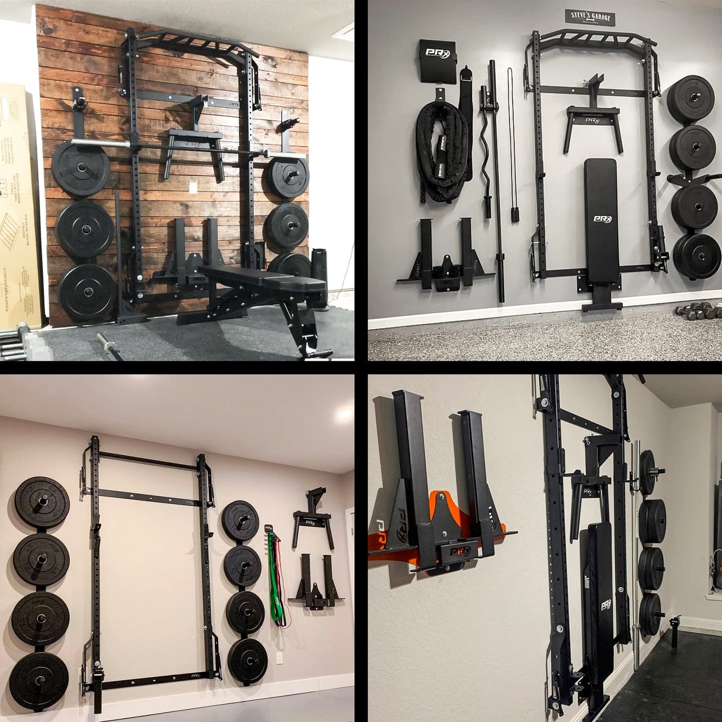 PRx Performance Wall Mounted Spotter Arm Storage - Fits 5/8" & 1"" Holes - Steel Weight Catches for 2x3 & 3x3 Squat Rack - Space-Saving Home Garage Gym Equipment - Accessories for Men - USA Made- Black"