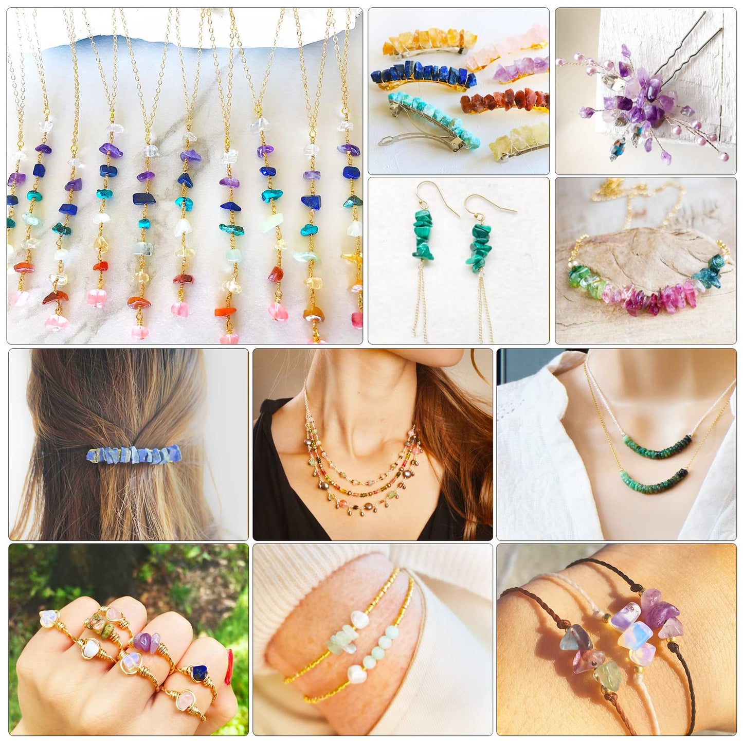 500 pcs Natural Chip Stone Beads, Colorful Crystal 5-8 mm Irregular Gemstones Healing Crystal Loose Rocks Bead Hole Drilled for Jewelry Making Bracelet