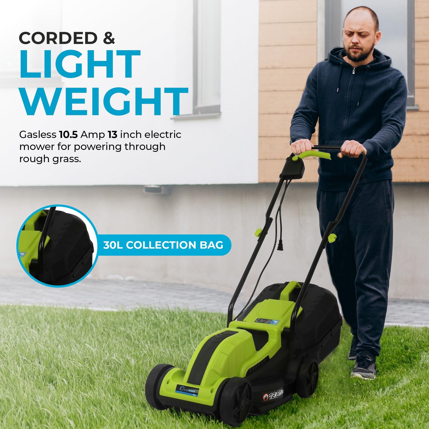 Simpli-Magic Lawn Mower, 13Inch Electric Lawn Mower Corded, 1300W Electric Powered, 3-Position Height Adjustment