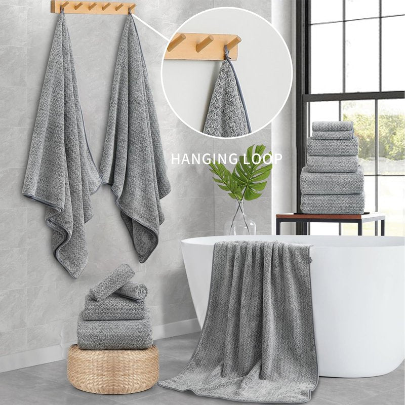 Ultra Soft Bath Towel Set,12 Piece (4 Bath Towels,4 Hand Towels,4 Washcloths) Family Bathroom Towels Set with Hanging Loop,Quick Dry Extra Absorbent Shower Towel for Bathroom,Hotel,Spa-Dark Gray