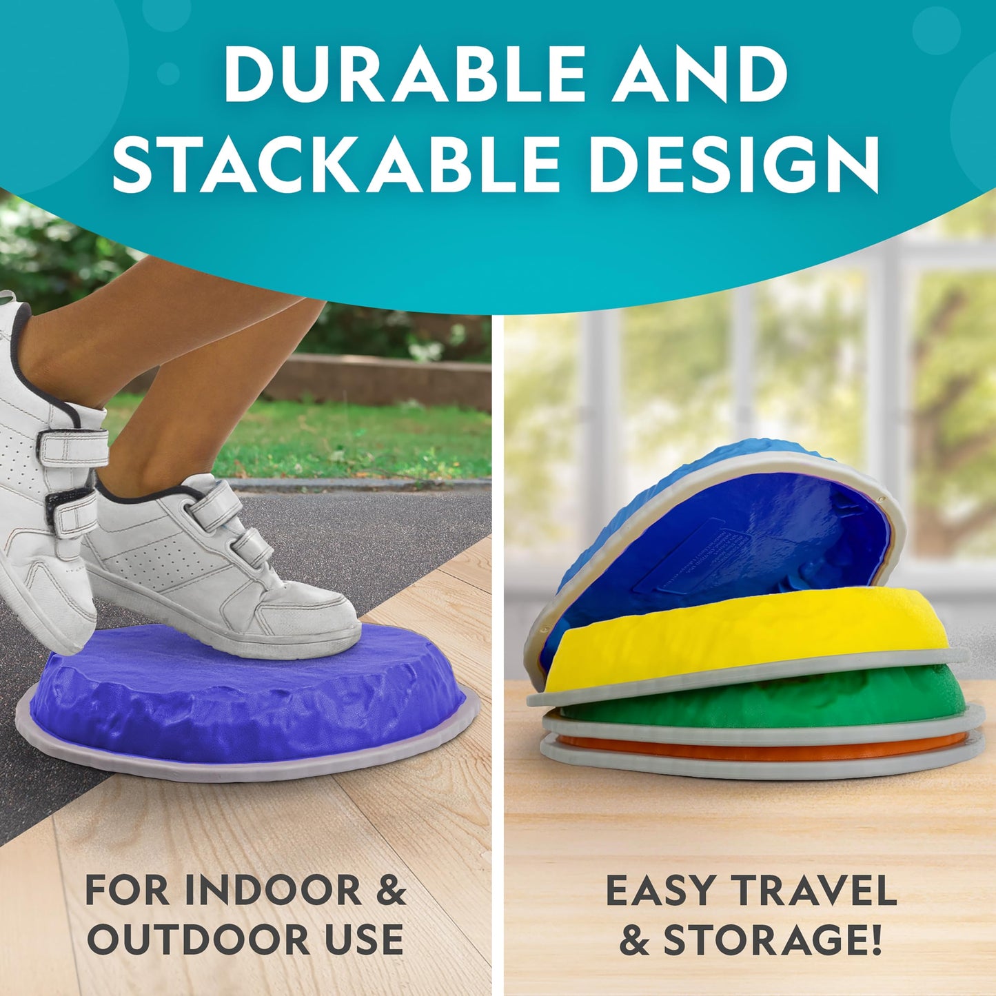 National Geographic Kids Jumbo Balance Stepping Stones – 12 Non-Slip Stepping Stones in 3 Heights with Foam Dice & Play & Learn Cards, Indoor & Outdoor Obstacle Course for Kids Ages 3+